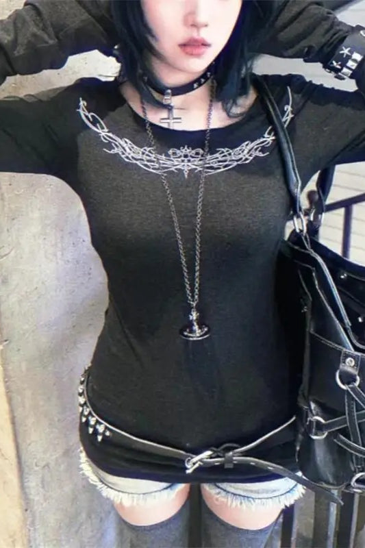 Y2K Gothic Print Knit Top Secondary image