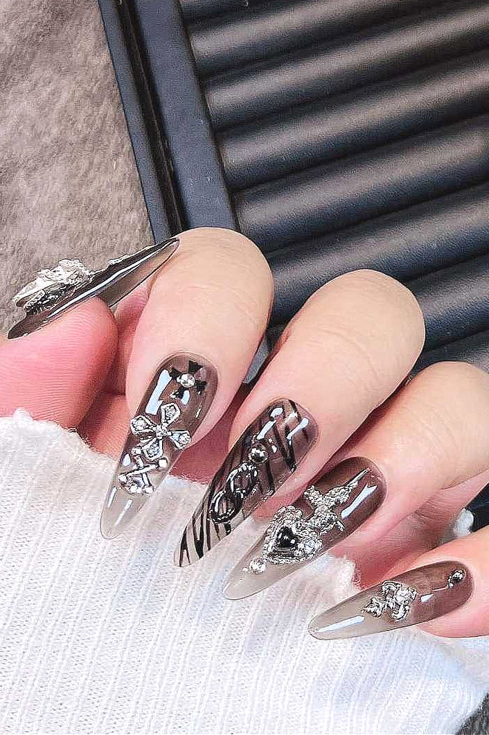Gothic Zebra Print Dark Press On Nails