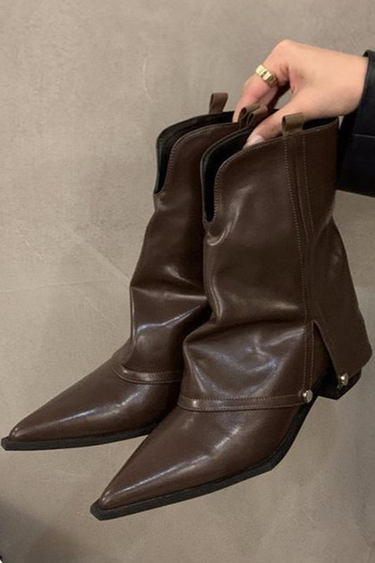Pointed Toe Folded Shaft Boots