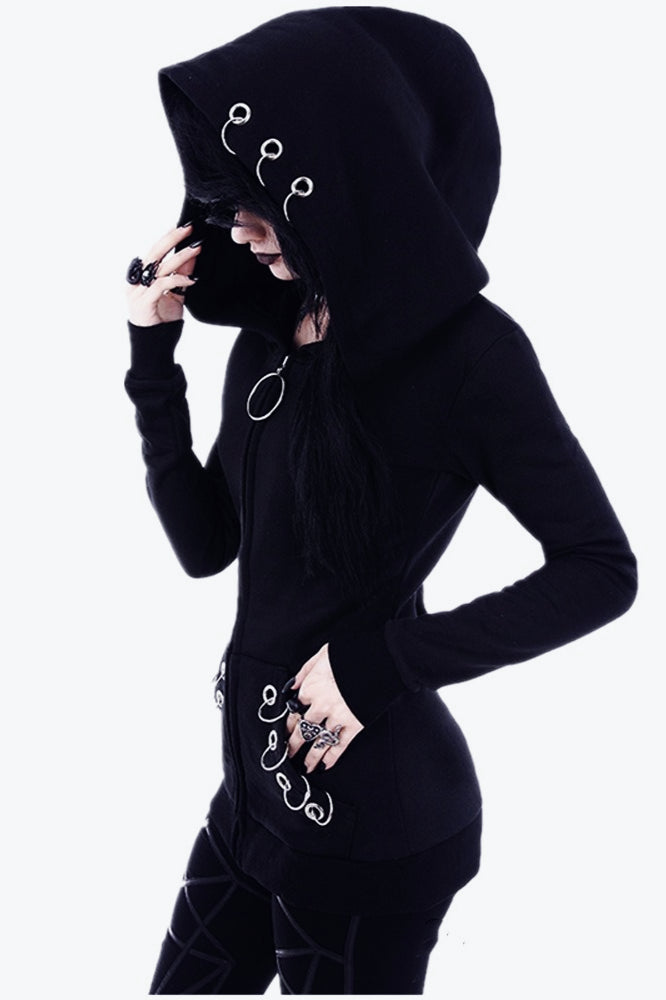 Black Punk Metal Ring Hoodie Secondary image