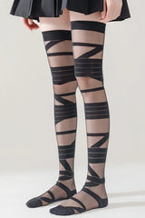 Gothic Punk Cross Strap Bandage Thigh High Socks