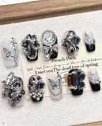 Gothic Black Camellia Pattern Press On Nails