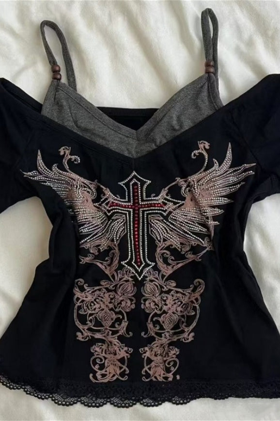 Y2K Unique Print Slim Fit Crop Top Secondary image