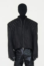 Studded Shoulder Oversized Faux Leather Jacket