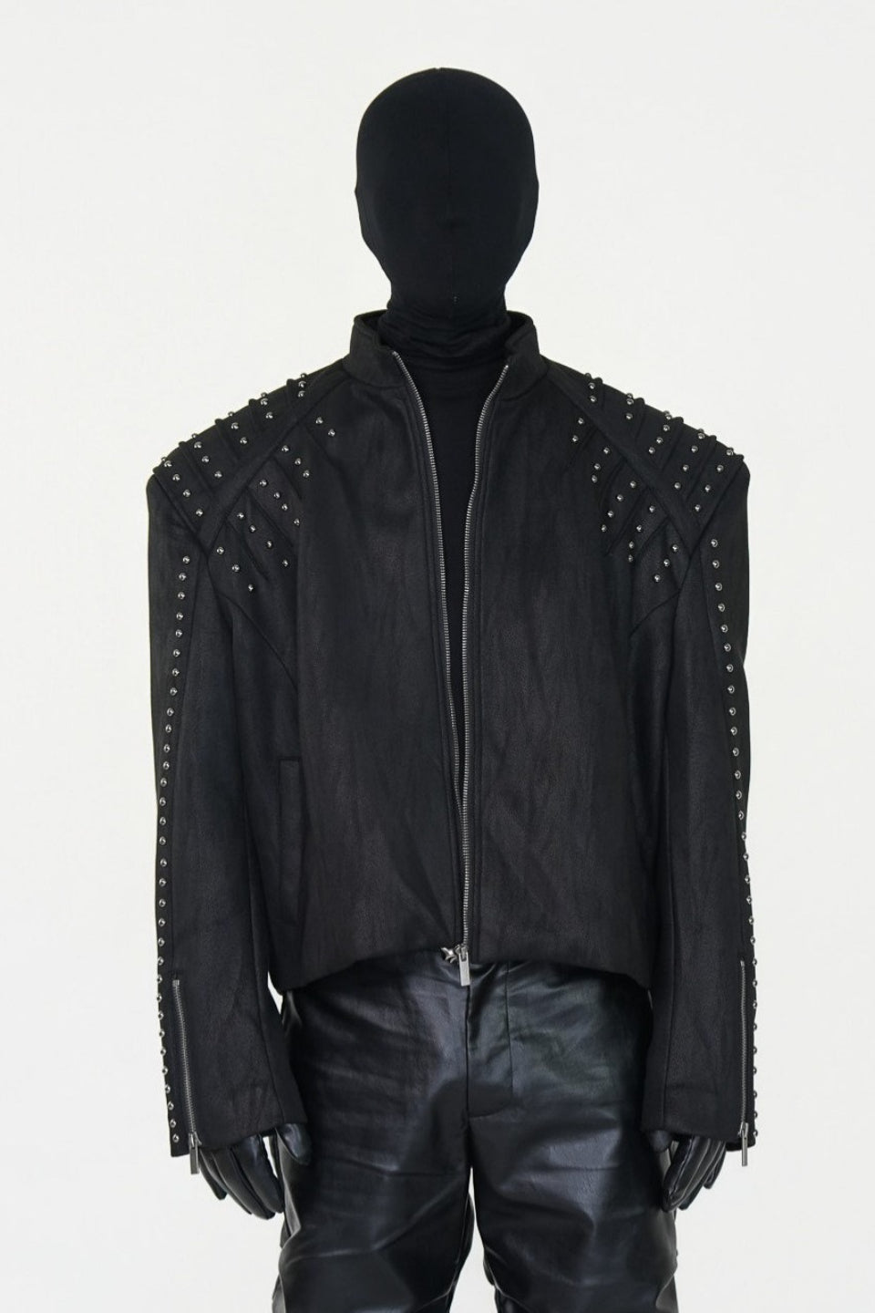 Studded Shoulder Oversized Faux Leather Jacket