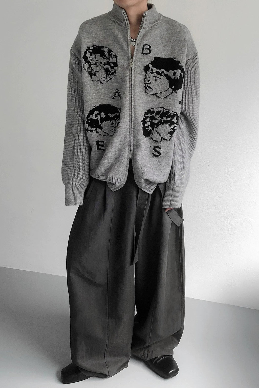 Portrait Graphic Double Zip Cardigans