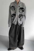 Portrait Graphic Double Zip Cardigans