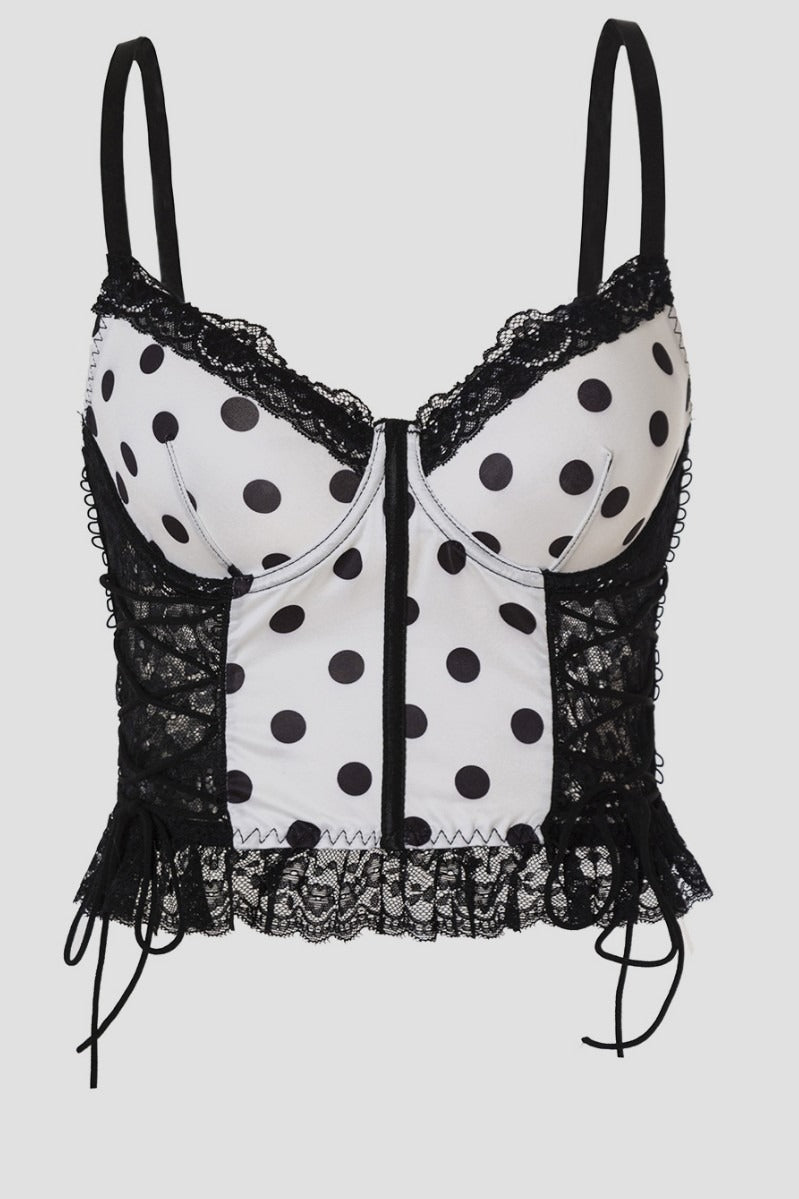 Black White Polka Dot Lace Splice Strap Corset Main image