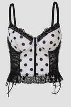 Black White Polka Dot Lace Splice Strap Corset
