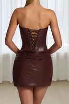 Glossy Strapless Draped Corset Mini Dress