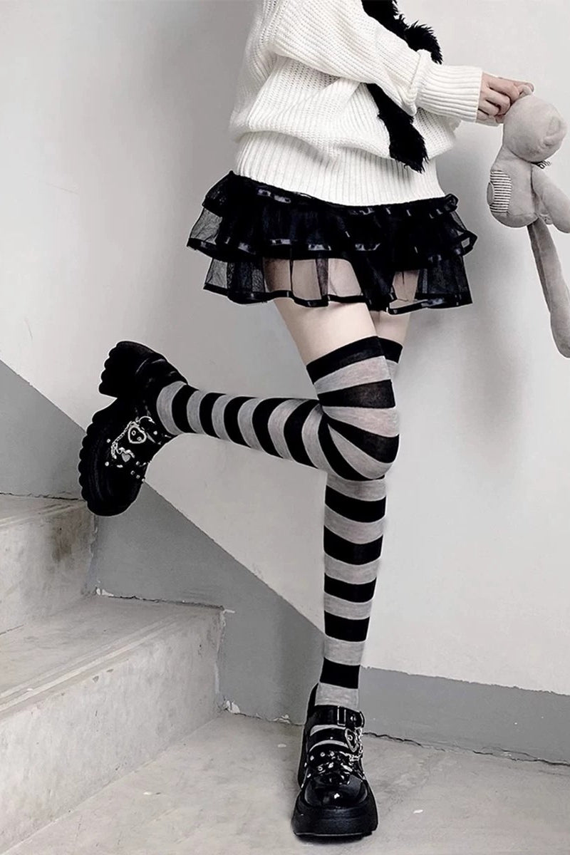Striped Polka Dot Mix Over Knee Socks