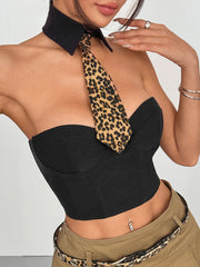Wild Leopard Print Halter Boned Crop Corset