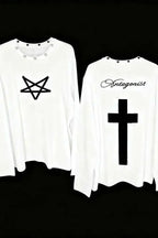 Y2K Gothic Punk Sticker Print Knit Top