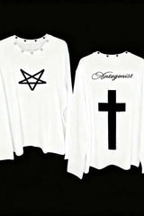 Y2K Gothic Punk Sticker Print Knit Top