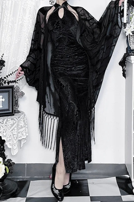 Chinese Dark Gothic Cheongsam Stand-up Collar High-slit Maxi Dress Main image