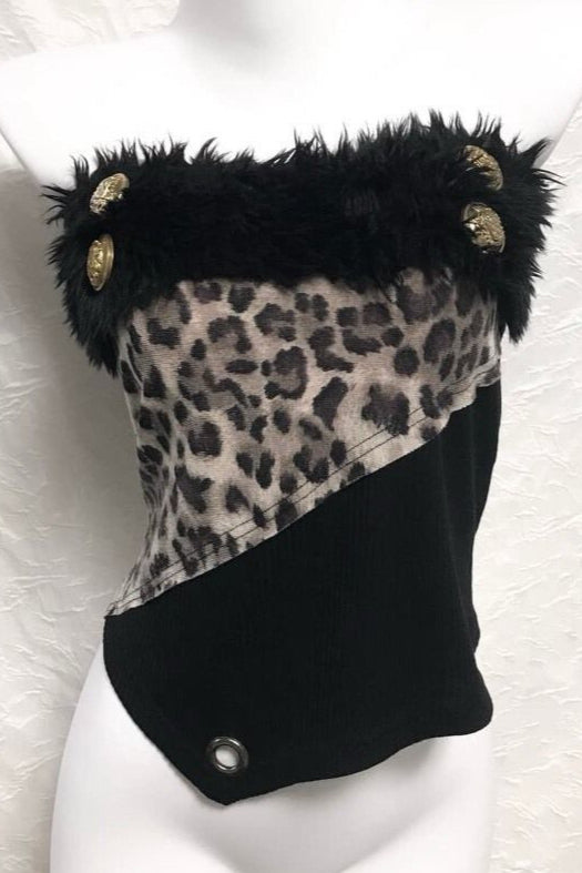 Fuzzy Leopard Patchwork Tube Top Secondary image