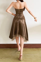 Brown Lace Front Corset Skirt Sets