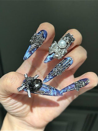 Vintage Blue Noble Gothic Press On Nails