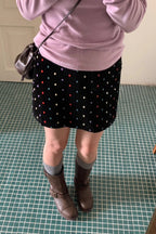 Y2K Polka Dot Embroidered Velvet A-Line Skirt