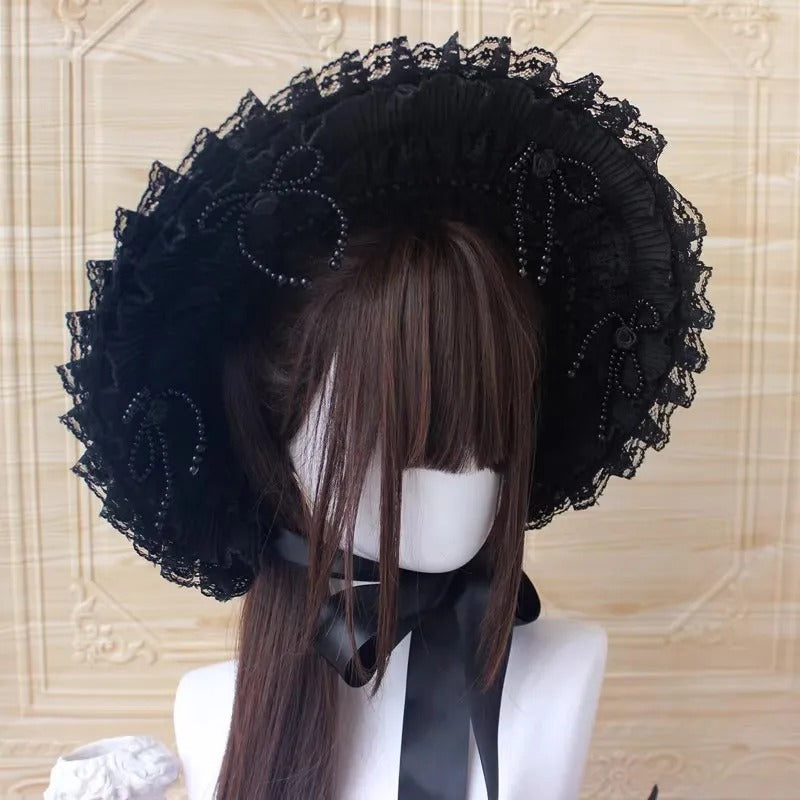 Handmade Gothic Bonnet Black Lace Lolita Flat Hat Main image