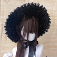 Handmade Gothic Bonnet Black Lace Lolita Flat Hat