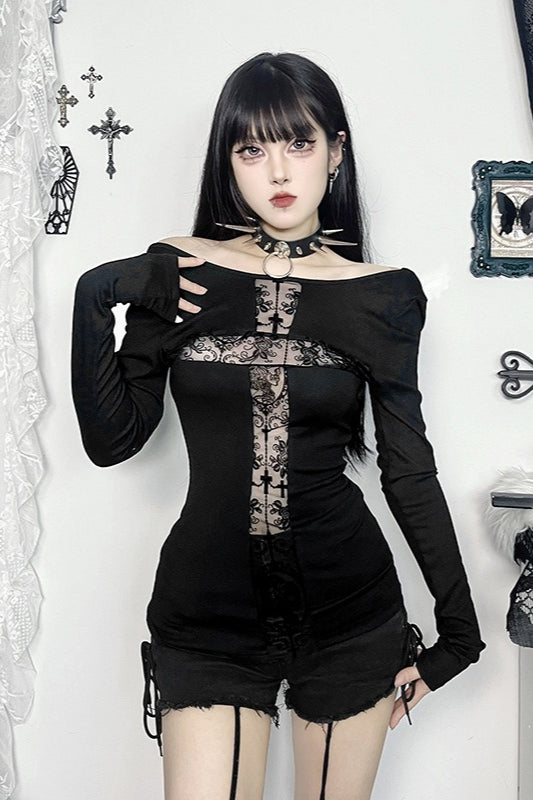 Contrast Stitch Cross Long Sleeve T-Shirt Main image