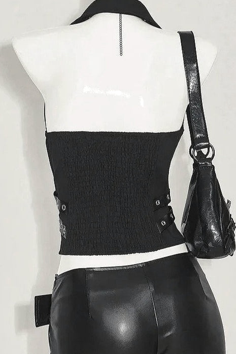 Street Gothic Solid Color Unique Halter Top