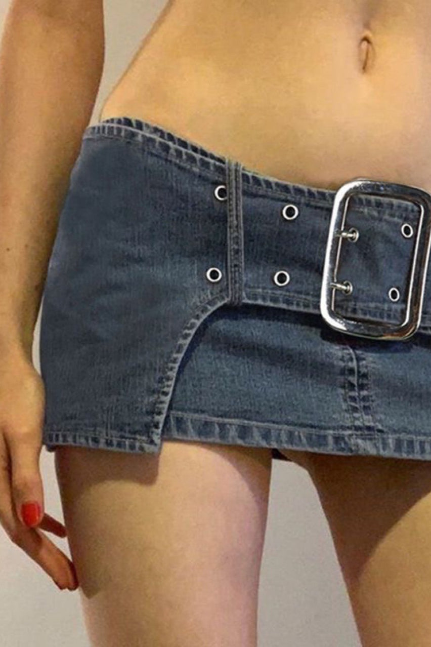 Belted Denim Mini Skirt