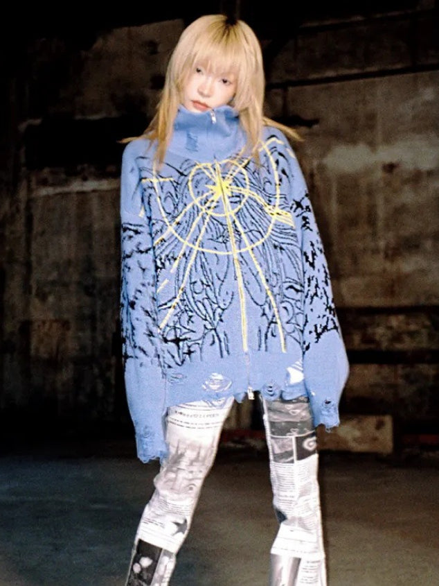 Y2K Angel Cartoon Print Zipper Coat Main image