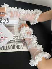 Lolita Lace Mesh Ruffle Long Gloves