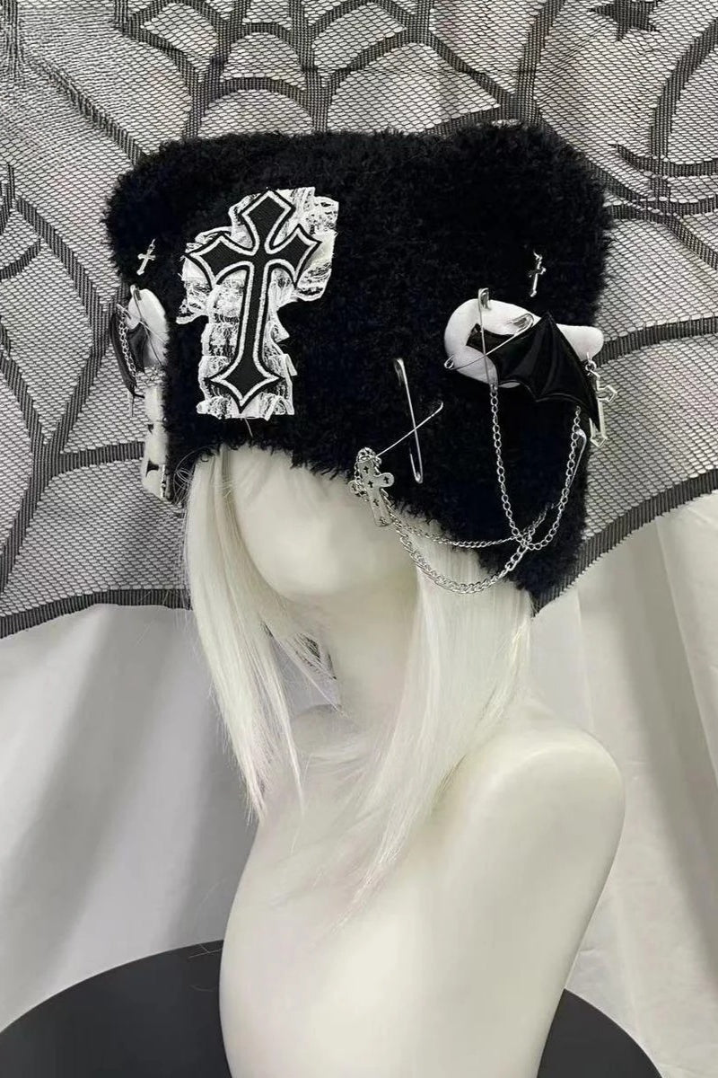 Gothic Lolita Lace Cross Bone Knitted Hat Secondary image