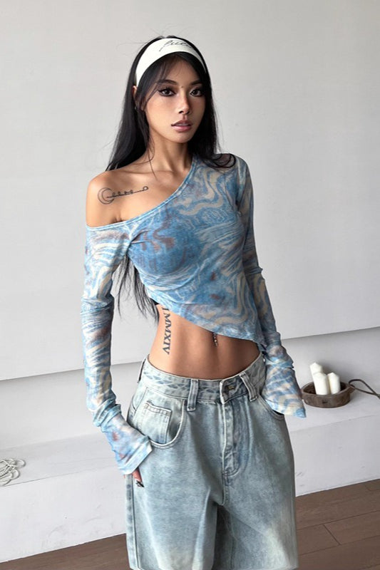 Sexy Off Shoulder Long Sleeve Mesh Top Main image