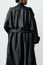 Belted Faux Leather Oversized Long Trench Coat