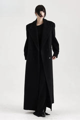 Loose Wool-Blend Extra Long Black Coat