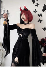 Gothic Velvet Bat Sleeve Dark Maxi Dress