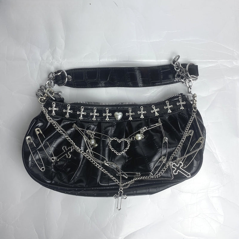 Y2K Gothic Harajuku Metal Punk Hip Hop Rock Underarm Tote Crossbody Shoulder Bag Black 4 Halloween