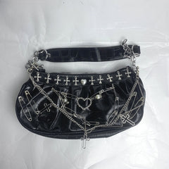 Y2K Gothic Harajuku Metal Punk Hip Hop Rock Underarm Tote Crossbody Shoulder Bag Black 4 Halloween