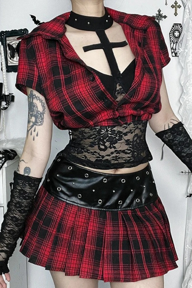 Harajuku Grunge Red Plaid Short Sleeve Crop T-shirt Secondary image
