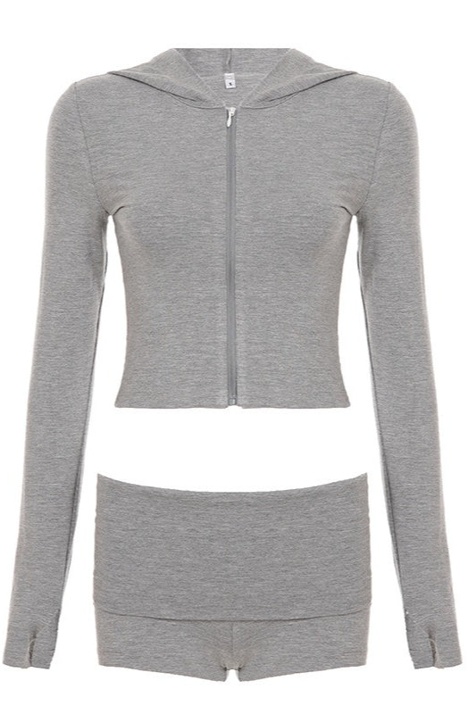 Cropped Zip Hoodie Shorts Sets
