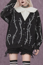 Barbed Wire Pattern Button Sweaters
