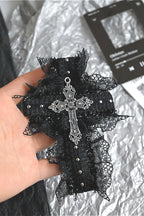 Gothic Dark Lace Bow & Cross Barrette Hair Accs