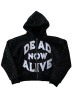 Bold Letter Studded Zip Hoodies
