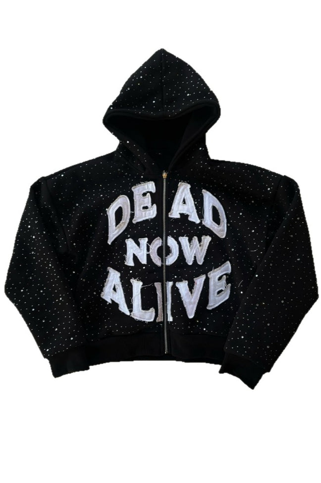 Bold Letter Studded Zip Hoodies