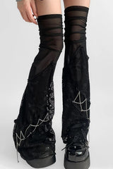 Gothic Punk Skull Chain Lace Mesh Knee High Socks