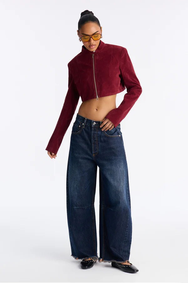 Suede Effect Cropped Zip Jackets