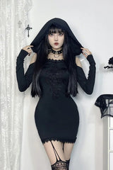 Goth Dark Embroidery Off Shoulder Bodycon Mini Dress