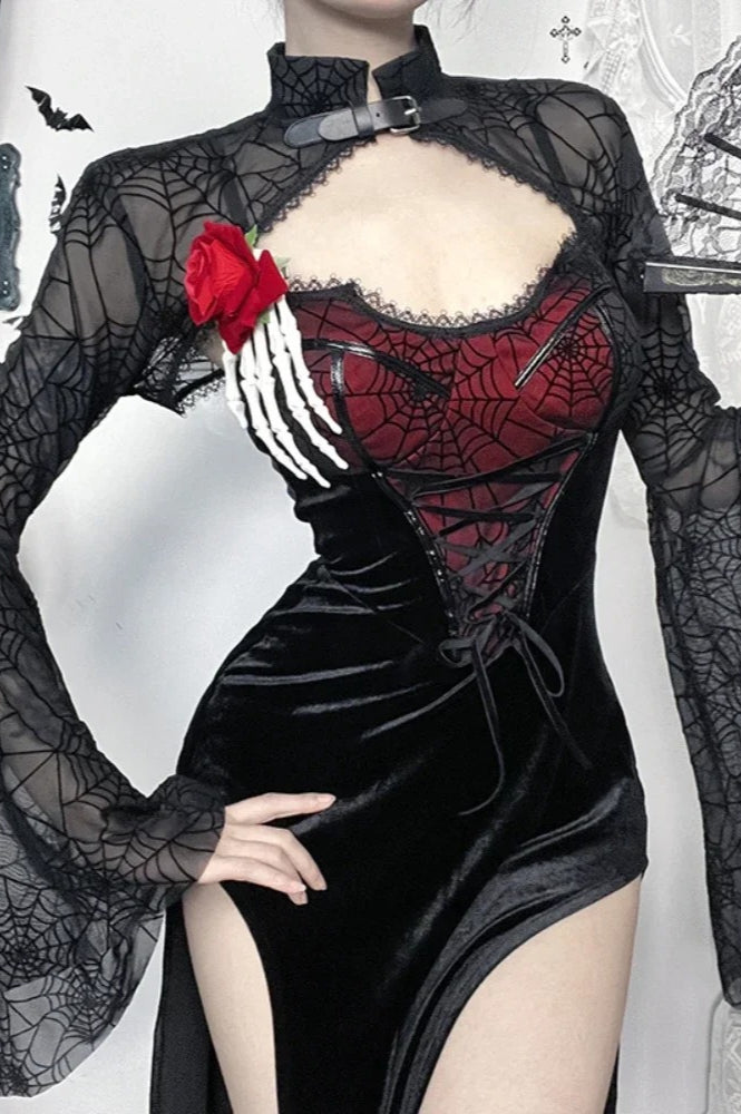 Gothic Dark Halloween Spiderweb Bandage Corset Maxi Dress Secondary image