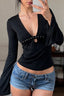Studded Deep V Neck Crop Tops