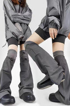 Grey Knit Patchwork Drawstring Leg Socks