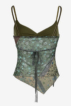 Y2K Retro Forest Print Irregular Camis